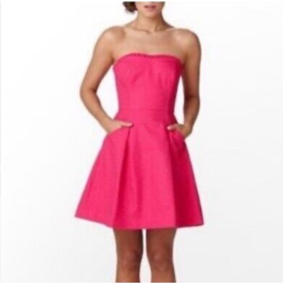 Lilly Pulitzer pink Bernadette strapless fit & flare front pockets lined size 14 - Picture 1 of 13
